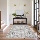 Garvee Vintage Floral Rug,Non-Slip Backing Washable Rugs,Low Pile Distressed Indoor Carpet for Living Room Bedroom Home Office - Gray