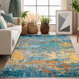 Garvee Large Area Rug Golden Blue 10x13 Modern Abstract Machine Washable Non Slip Soft Living Room Mat - Golden Blue