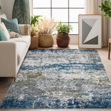Garvee Large Modern Abstract Rug 9x12 Navy Non Slip Low Pile Machine Washable Area Rug for Living Room, Dining Room, Apartment, Nursery - Navy Blue