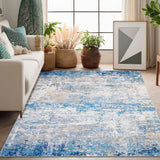 Garvee Large Modern Abstract Rug 9x12 Grey/Blue Non Slip Low Pile Machine Washable Area Rug for Living Room Dining Room Nursery Apartment - Blue/Gray