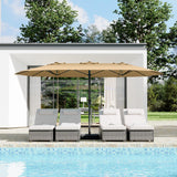 Garvee 15'×9' Double-Sided Patio Umbrella with Base, UPF50+ Rectangular Outdoor Market Umbrella with Crank Lift for Poolside, Deck & Backyard, Beige - Beige