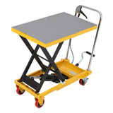 Garvee Hydraulic Lift Table Cart 500 LBS Capacity, 28.5" Height, Manual Single Scissor, Steel with PU Wheels, Non-slip Pad, Workshop & Warehouse Use - Yellow