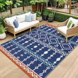 Garvee Outdoor Blue 8x10 Rug Waterproof Reversible Plastic Straw Rug, Anti-UV, Durable Heat-Treated Edges, Lightweight Foldable, Blue & Red, Patio & Camping - Blue