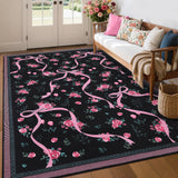 Garvee Floral Washable Rug 10x13 Low-Pile Stain Resistant Non-Slip Rubber Backing Foldable for Girls Playroom Living Room - Black