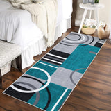 Garvee Modern Turquoise 2x8 Abstract Kitchen Runner Rug Non Slip Soft Washable Polyester Modern Geometric Circles Lightweight TPE Backing Laundry Bathroom Bedroom - Turquoise
