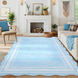 Garvee Washable Rugs Sky Blue 10x13 Area Rugs for Living Room Bedroom, Low Pile Ultra Soft Solid Neutral Carpet, Non Slip & Non Shedding Modern Scalloped Print Floor Mats for Home Decor - Sky Blue