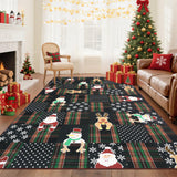 Garvee Christmas Area Rug with Santa Deer Snowflakes, Non-Slip, Machine Washable, Lightweight, Soft Plush Carpet for Living Room Nursery Bedroom - Black
