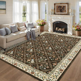 Garvee Floral Area Rug 9x12 Soft Washable Faux Wool Non-Slip Low Pile Polyester for Living Room Bedroom Office - Brown/Natural