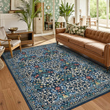 Garvee Modern Blue Area Rug Low Pile Soft Washable Non-Slip Carpet Foldable Indoor Living Room Bedroom Decor 9x12 FT - Blue