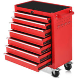 Garvee 7-Drawer Heavy Duty Metal Rolling Tool Chest, locking storage system, for Garage & Workshop, Black - Red