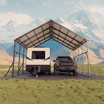 Garvee 20' × 20' Metal Carport Kit, Heavy Duty 2-Car Steel Shelter with 120° Vertical Roof for RV, Truck & Tractor