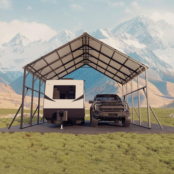 Garvee 20' × 20' Metal Carport Kit, Heavy Duty 2-Car Steel Shelter with 120° Vertical Roof for RV, Truck & Tractor
