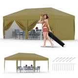 Garvee 10x20 Pop-Up Canopy Tent, 200 Sq Ft Shade, One-Push Setup, 210D Oxford Fabric, 6 Sidewalls, Steel Frame, Portable Roller Bag, Outdoor Events & Camping - Brown