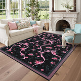 Garvee Washable Floral Area Rug 8'x10' - Non-Slip, Stain-Resistant - Soft Pearl Velvet Polyester - Foldable, Low-Pile - Living Room, Bedroom, Nursery - Black