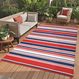 Garvee Outdoor Multicolor 9x18 Plastic Straw Rug Waterproof Reversible UV-Resistant Polypropylene Lightweight Foldable with Stakes for Patio Camping - Red Navy White