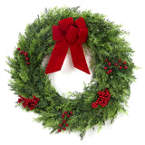Garvee Christmas Wreath 24 Inch Large Outdoor Indoor Cypress with Berries Velvet Bow Farmhouse Style Holiday Decor