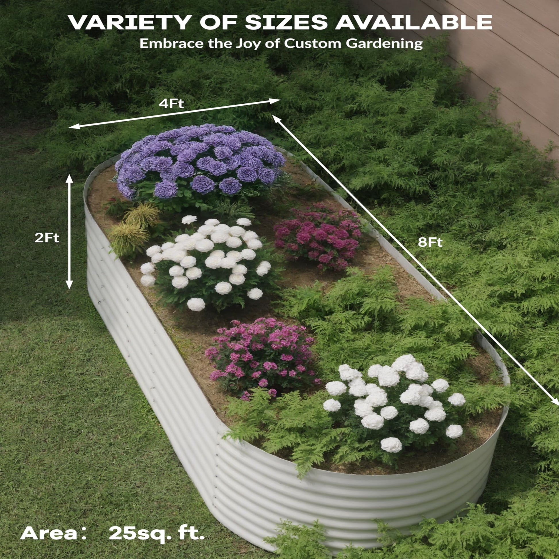 Garvee 8' X 4' X 2' Beige Oval Galvanized Steel Raised Garden Bed Kit 8X4X2 FT Durable Modular Metal Planter Open Bottom for Vegetables Flowers Herbs