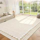 Garvee Solid Washable Rug 5x7 Non-Slip Stain-Resistant Polyester Low Pile Scalloped Border Machine Washable Durable for Living Room Bedroom Dining Room - Beige