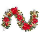 Garvee Christmas Garland with Lights for Mantle, 6ft Battery Operated Xmas Garland with 20 LED Lights Timer Red Gold Balls Velvet Ribbon for Fireplace Stair Railing Indoor Outdoor Holiday Decor