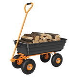 Garvee 600LB Capacity All-Terrain Yard Wagon – Heavy Duty Utility Cart with Quick-Dump & Adjustable Handle, Perfect for Hauling Soil, Plants, Gardening Tools, and Landscaping Work - Black Bucket + Orange Iron Frame Handle