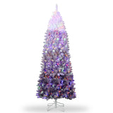 Garvee 7.5FT Pencil Christmas Tree Prelit, Purple Gradient Snow Flocked Holiday Decoration Xmas Tree with 300 Dual Color LED Lights & 820 Branch Tips, Includes Metal Stand - Purple Gradient