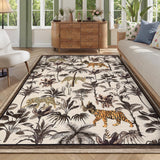Garvee Taupe Tiger 8x10 Living Room Rug Washable Tiger Design Non-Slip Low Pile Stain Resistant Non-Shedding Tropical Jungle for Bedroom Home Decor - Taupe