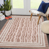 Garvee 5x7 Area Rug Modern Bordered Print, Machine Washable, Stain Resistant Faux Wool, Non-Slip TPR Backing, Low Pile, Living Room Bedroom Dining Room - Red