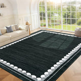 Garvee Washable Solid 8x10 Rug with Scalloped Border, Non-Slip Stain-Resistant Polyester, Low-Pile Soft Carpet for Living Room Bedroom Dining Room Office - Black