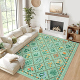 Garvee Large Area Rug 10x13 Floral Trellis Pattern Non-Slip, Stain Resistant 100% Polyester Low Pile Washable for Living Room, Bedroom, Dining - Green