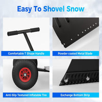 Garvee 29"W X 20"H Snow Shovel with Wheels for Driveway, 20" Wide Adjustable Snow Pusher with 5-Position Angle & Height Handle, Ergonomic Back-Saving Snow Removal Tool for Sidewalks, Yards & Patios - Black