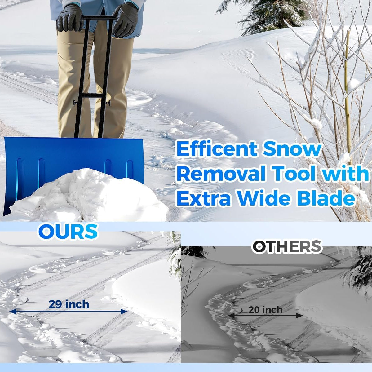 Garvee 29"W X 19.68"H Snow Pusher Shovel with Wheels,Heavy Duty Steel Snow Shovel with Wheels,Angled Blade Efficient Snow Removal With5-Position Angled Blade & Adjustable Handle for Doorway, Sidewalk