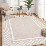 Garvee Large Area Rugs 10x13 Modern Checkered Washable Non-Slip Polyester Stain Resistant Living Room Bedroom Office - Beige