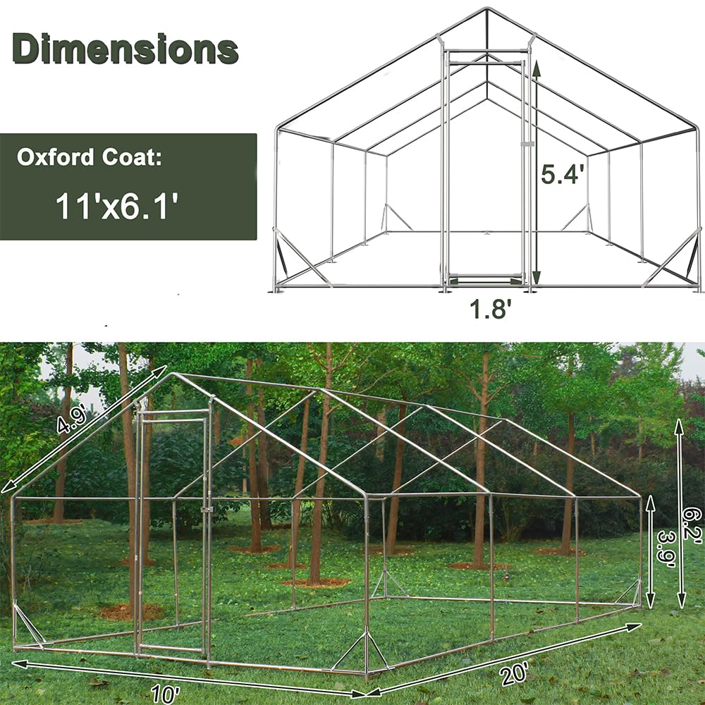 Garvee Chicken Coop Large Metal Chicken House,Walk-in Poultry Cage Chicken Run Pen Dog Kennel Duck House with Waterproof and Anti-Ultraviolet Cover (XL(10' L x 20' W x 6.56' H))