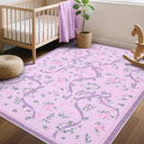 Garvee Large Washable Floral Area Rug 10'x13' Non-Slip Stain-Resistant Polyester Foldable Low-Pile Carpet for Living Room Bedroom Nursery - Purple