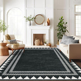 Garvee Extra Large Area Rug 10x13 Washable Rug Non Slip Stain-Resistant, Modern Geometric Border Carpet, Non Shedding Low Pile Floor Covering, Soft Neutral Mat for Open Spaces Offices, Black - Black