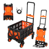 Garvee Folding Hand Truck Heavy Duty 330LB Load Capacity Foldable Basket Rubber Wheels Retractable Handle Portable for Moving Office Travel - Orange