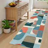 Garvee Runner Rugs 2x6 Boho Geometric Print Low Pile Soft Polyester Non-Slip TPR Backing Machine Washable Entryway Kitchen Bedroom - Blue Multi