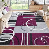 Garvee Modern Purple 9x12 Washable Area Rug Geometric Low Pile Non-Slip Polyester Stain-Resistant Machine Washable Living Room Bedroom - Purple