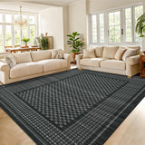 Garvee Large Bedroom Rugs 10x13 Modern Checkered Accent Rugs with Non-Slip Backing, Stain-Resistant Low Pile, 100% Polyester, Machine Washable, Brown/Beige/Green/Black, Indoor - Black