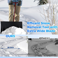 Garvee Heavy-Duty Snow Pusher with Wheels 30in Wide Blade 5-Position Adjustable Handle Steel Frame Anti-Slip Wheels Driveway Sidewalk