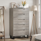 Garvee 5-Drawer Wooden Tall Dresser,  Anti-Tip Closet Organizer, Modern Chests of Drawers with Adjustable Legs, for Bedroom, Living Room, Entryway, Grey - Gray
