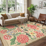 Garvee Floral Area Rug 9x12 Non-Slip Stain Resistant Ultra Thin Low Pile Soft Durable Botanical Print Living Room Bedroom Dining Office - Brown