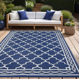 Garvee Outdoor Dark Blue 10x20 Ultra Large Area Rug Mat Non-Slip Stain-Resistant Plastic Folding Navy Blue & White for Camping Picnic Beach Patio - Dark Blue