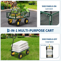 Garvee 900 lbs Heavy Duty Steel Garden Wagon Cart – 2-in-1 Utility Yard Cart, Removable Mesh Sides, 10" All-Terrain Tires, 180° Rotating Handle – Perfect for Lawn and Outdoor Gardening – Yellow Hub, Dark Green Frame, Black Handle