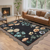 Garvee Floral Area Rug 5x7 Botanical Print Low Pile Washable Stain Resistant Non-Slip TPE Rubber Backing Living Room Bedroom Nursery - Floral/Black