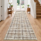 Garvee Washable Runner Rug 2x10 - Non Slip, Stain Resistant - Pearl Velvet Soft, Tartan Plaid - Machine Washable, Durable - Kitchen, Bedroom, Entryway - Beige
