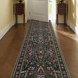 Garvee Area Rug 2x6 Low Pile Floral Carpet, Washable Non-Slip TPR Backing, Soft Durable Kid & Pet Friendly, Green for Living Room Entryway Kitchen - Green