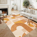 Garvee 9x12 Area Rug for Living Room - Boho Geometric, Low Pile & Non-Slip, Polyester Material, Machine Washable, Orange Multi, Ideal for Playroom & Dining Room - Orange Multi