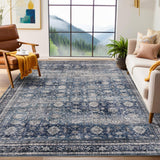 Garvee Oriental Retro Blue 6x9 Washable Vintage Area Rug Non-Slip Low Pile Pearl Velvet Stain-Resistant Foldable Blue Living Room Bedroom - Retro Blue