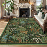 Garvee Modern Printed Area Rug Vintage Soft Low-Pile Polyester Washable Non-Shedding Non-Slip 10x13 ft Living Room Bedroom - Dark Green